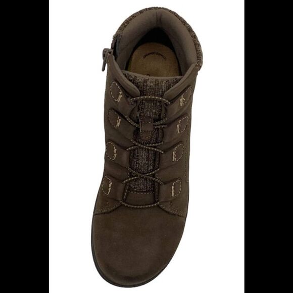 Clarks Collection Leather & Knit Ankle Boots Carleigh Jade Taupe - Narrow - Picture 3 of 3